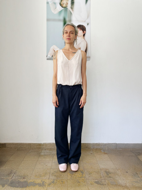 Pleated Dark Blue Pants