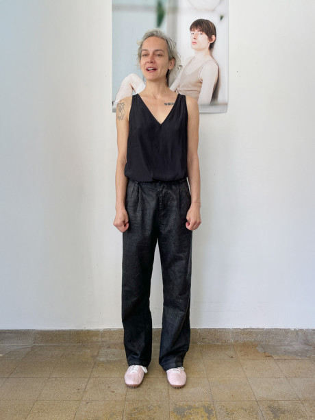 Pleated Washed Black Pants