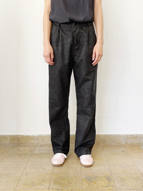 Pleated Washed Black Pants