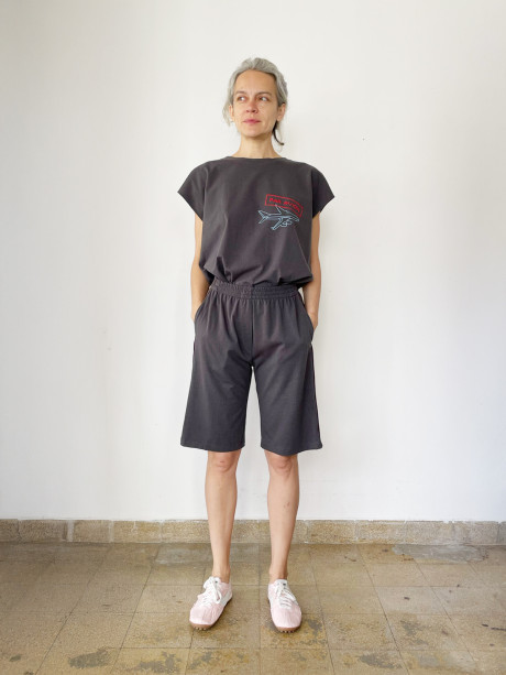 Dark Grey Bermuda Shorts with a Side Stripe Detail