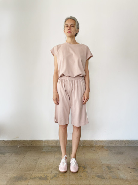 Light Pink Bermuda Shorts with a Side Stripe Detail