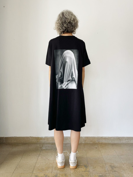 A Line Printed Black Dress #2015