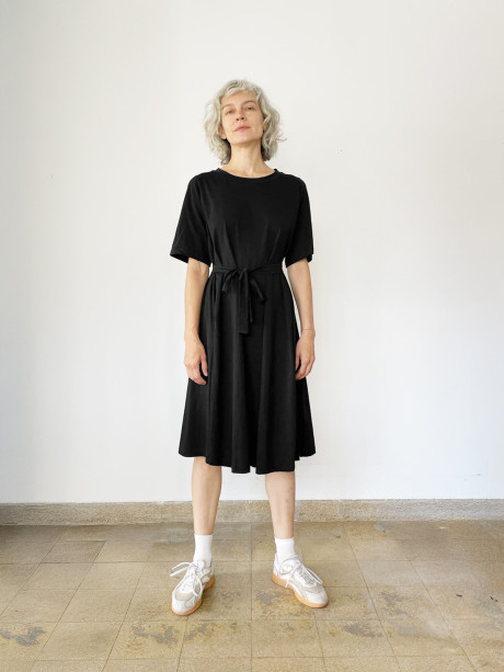A Line Printed Black Dress #2015