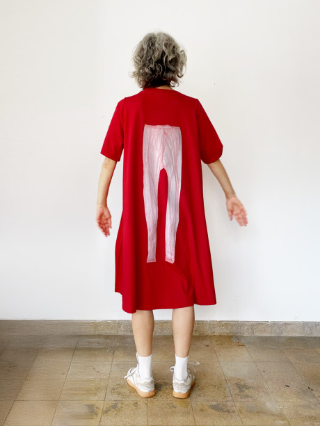 A Line Printed Red Dress #2006