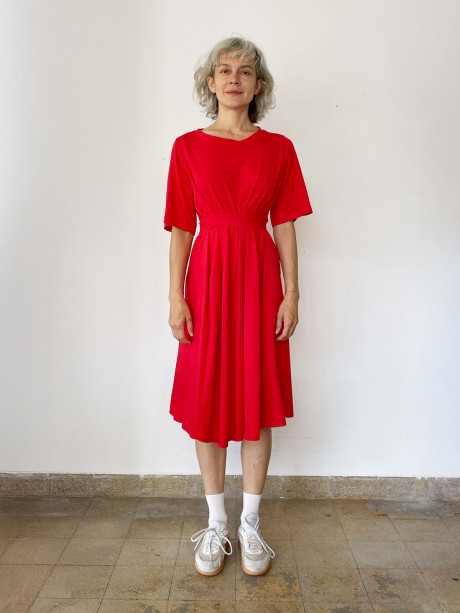 A Line Printed Red Dress #2006