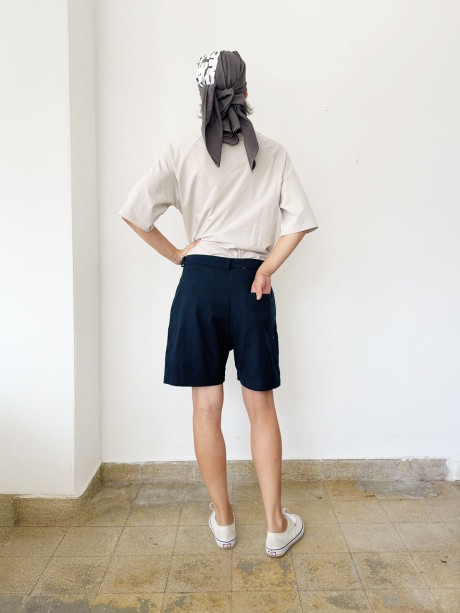 Dark Blue Pleated Shorts