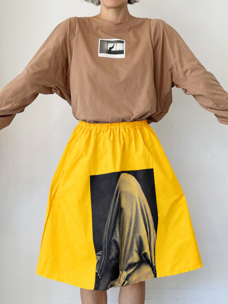 A Line Light Yellow Printed Skirt - SAMPLE