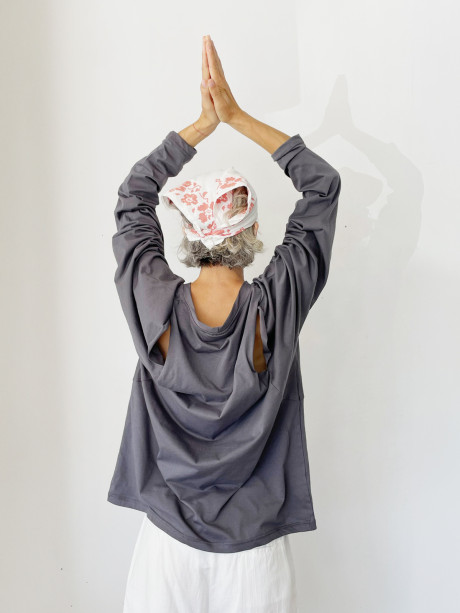 Dark Grey Scapula Slits T Shirt 