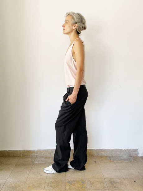 Pleated Black, Stripes Pants