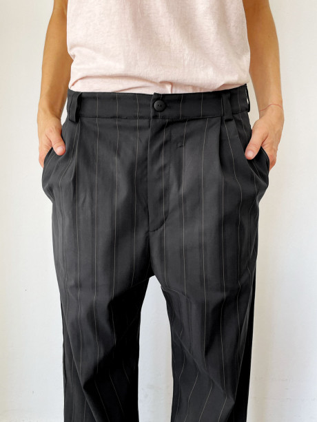 Pleated Black, Stripes Pants