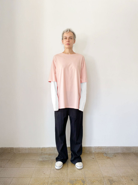 Double Sleeves Pink & White T shirt