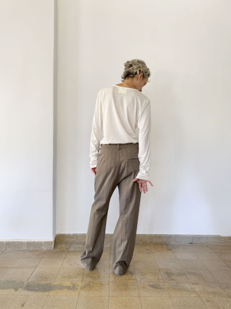 Pleated Sand, Stripes Pants