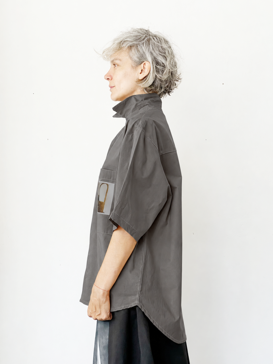 Grey Buttoned Shirt with a Polaroid Print - SAMPLE