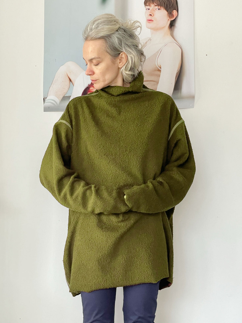 Olive Turtle Neck Double Sided Sweater 