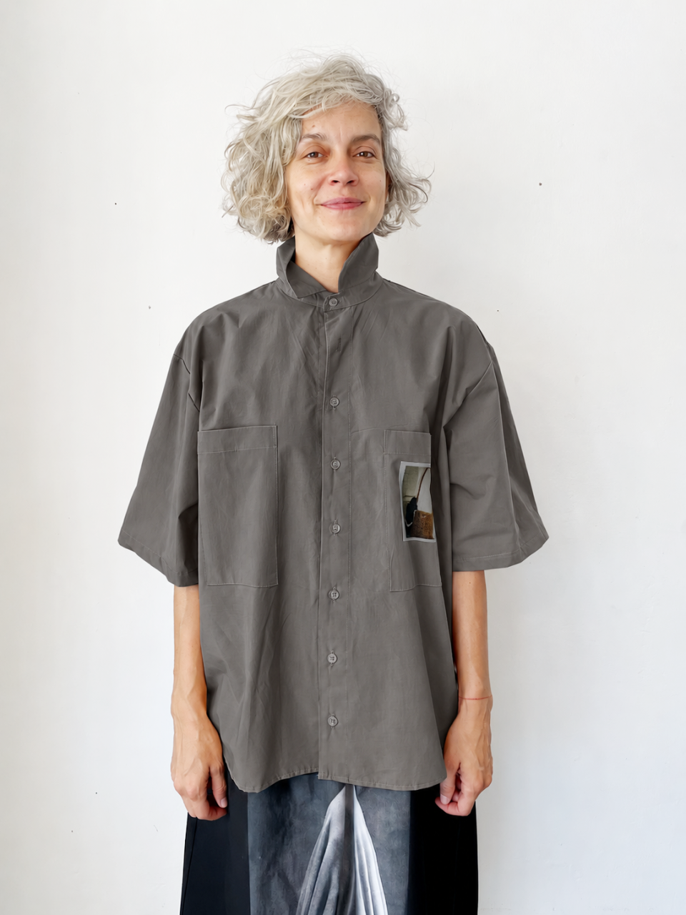 Grey Buttoned Shirt with a Polaroid Print - SAMPLE