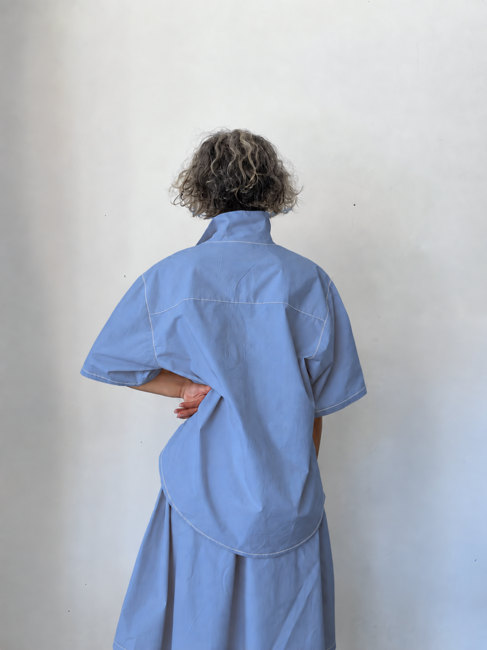 Bright Blue Buttoned Shirt with a Polaroid Print - SAMPLE