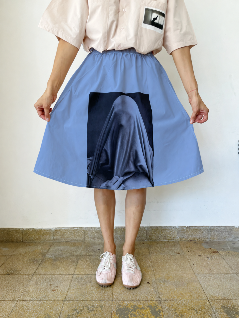 A Line Light Blue Printed Skirt - SAMPLE