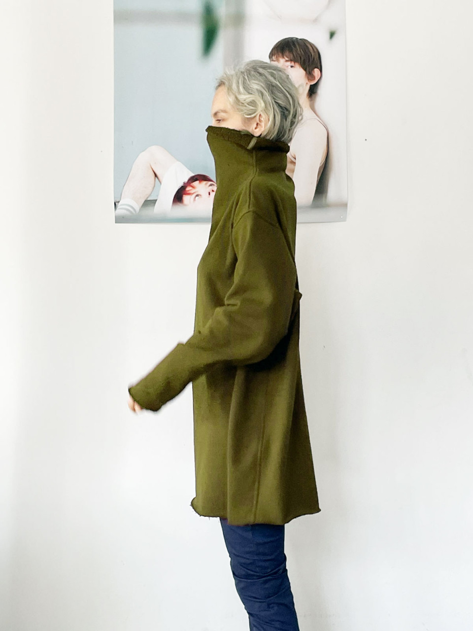 Olive Turtle Neck Double Sided Sweater 