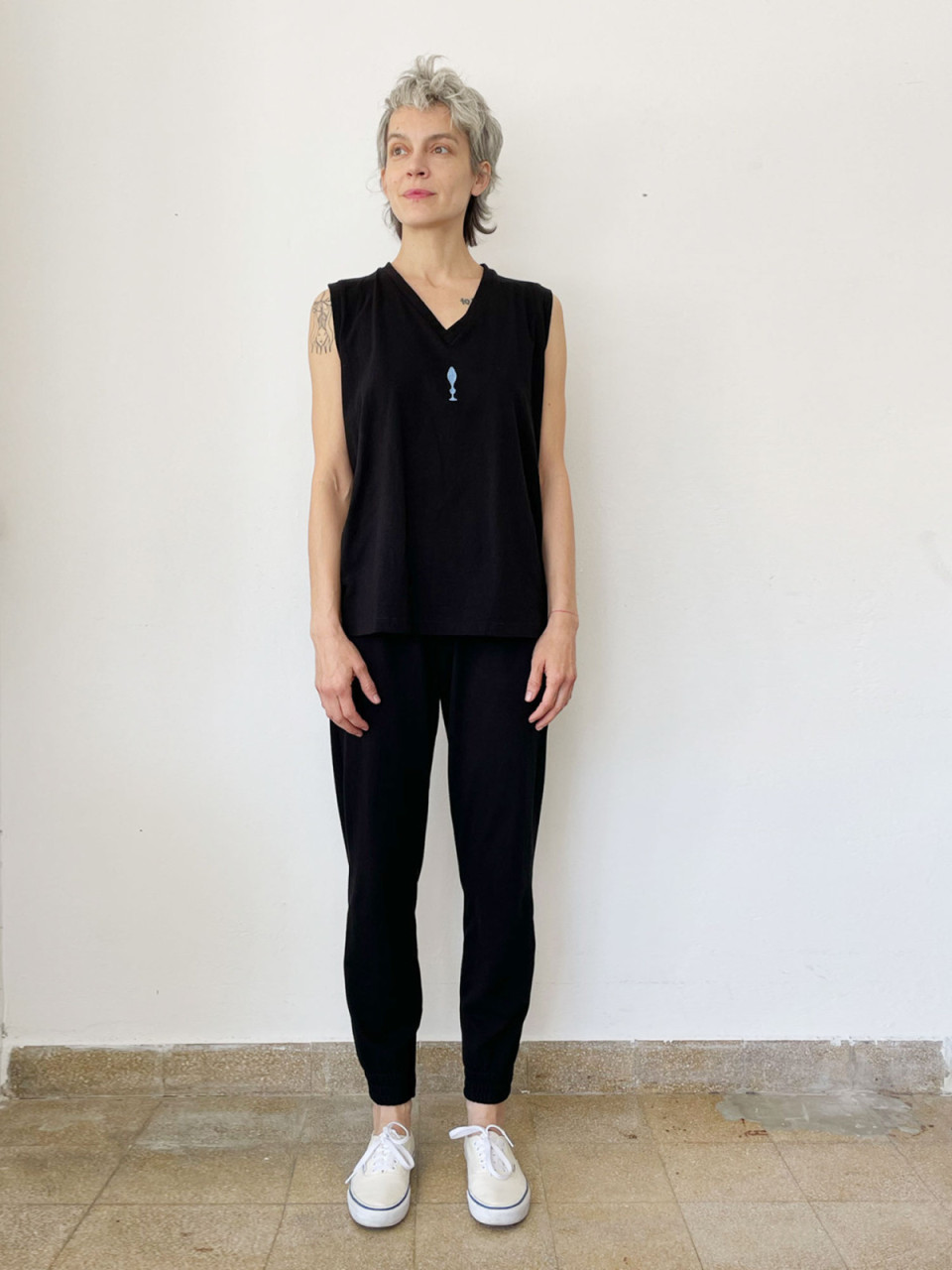 Black Figure V Neck Top