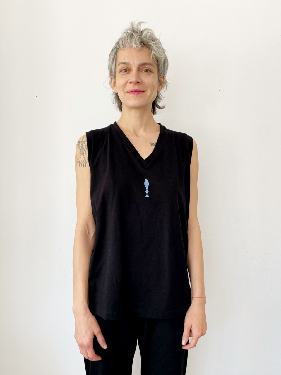 Black Figure V Neck Top