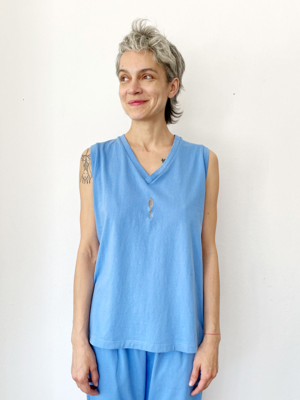 Light Blue Figure V Neck Top