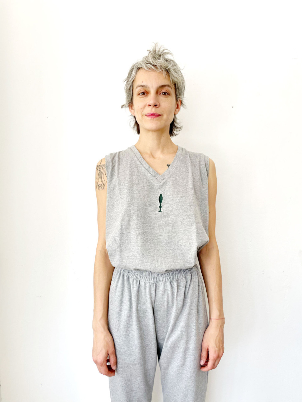 Melange Grey Figure V Neck Top