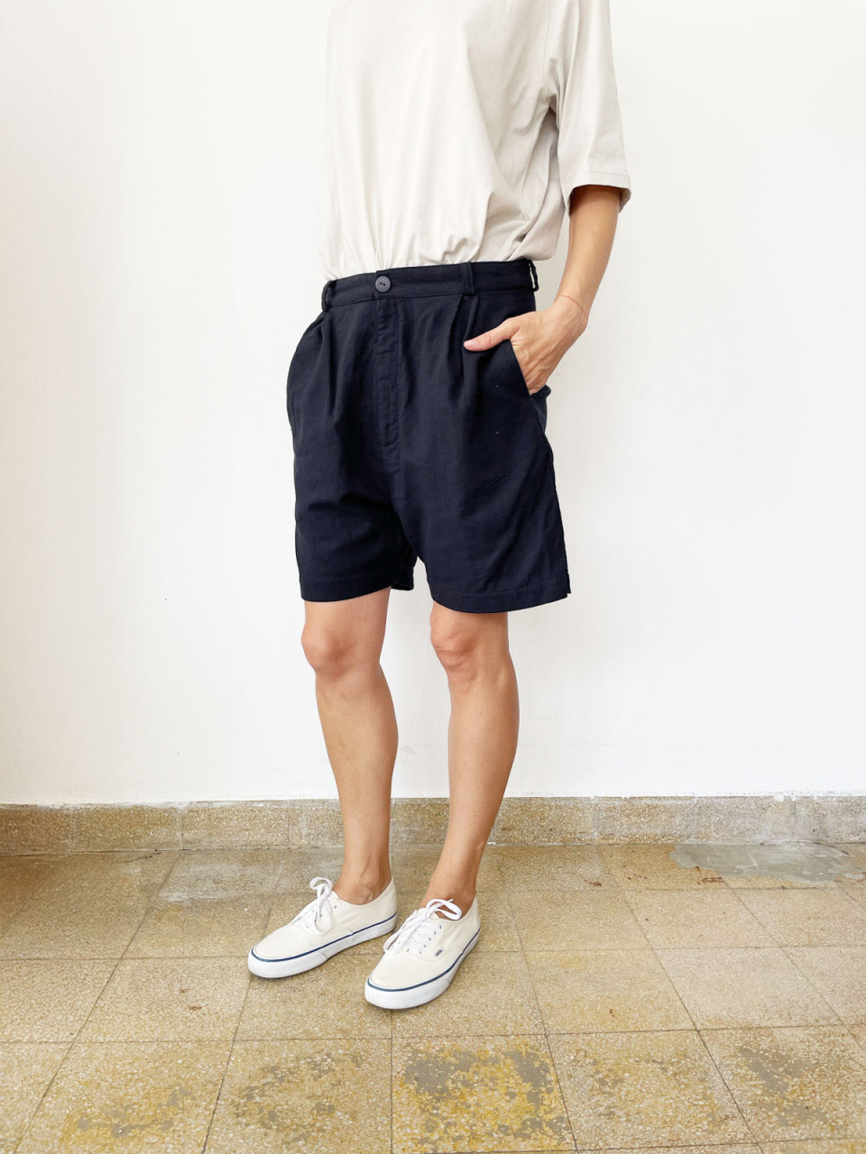 Dark Blue Pleated Shorts