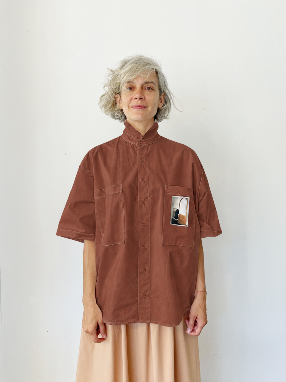 Rust Brown Buttoned Shirt with a Polaroid Print - SAMPLE