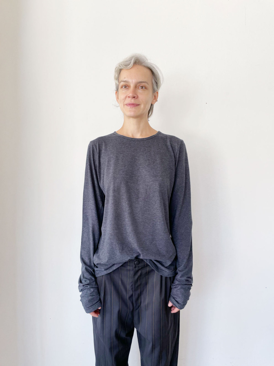 Grey Basic Long Sleeves T Shirt