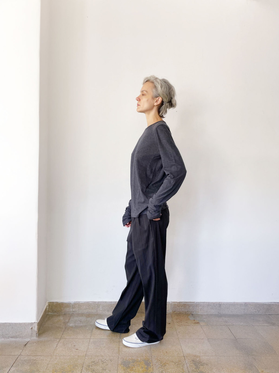 Grey Basic Long Sleeves T Shirt