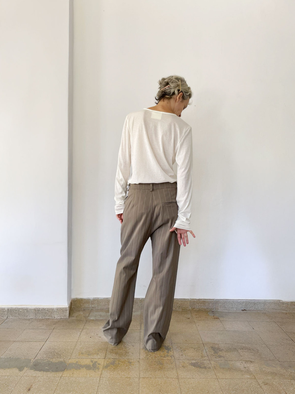 Pleated Sand, Stripes Pants