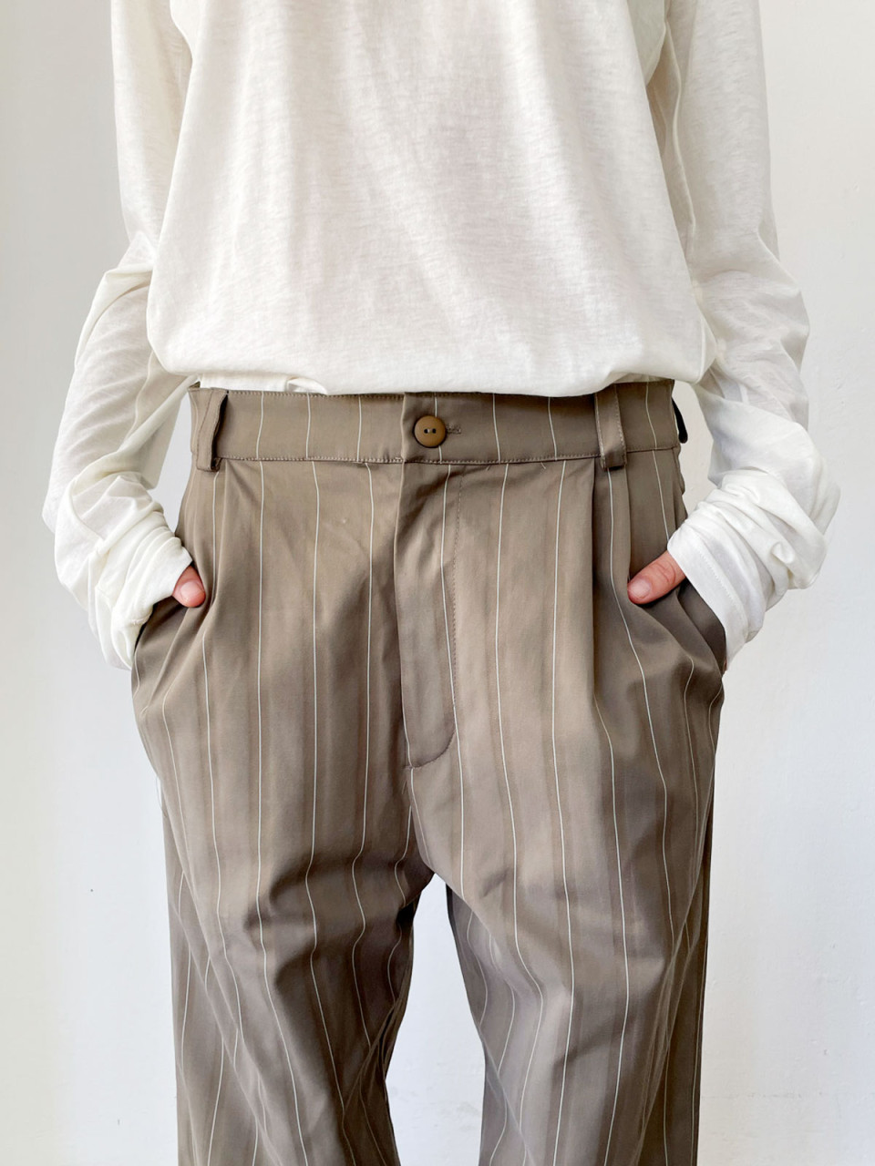 Pleated Sand, Stripes Pants