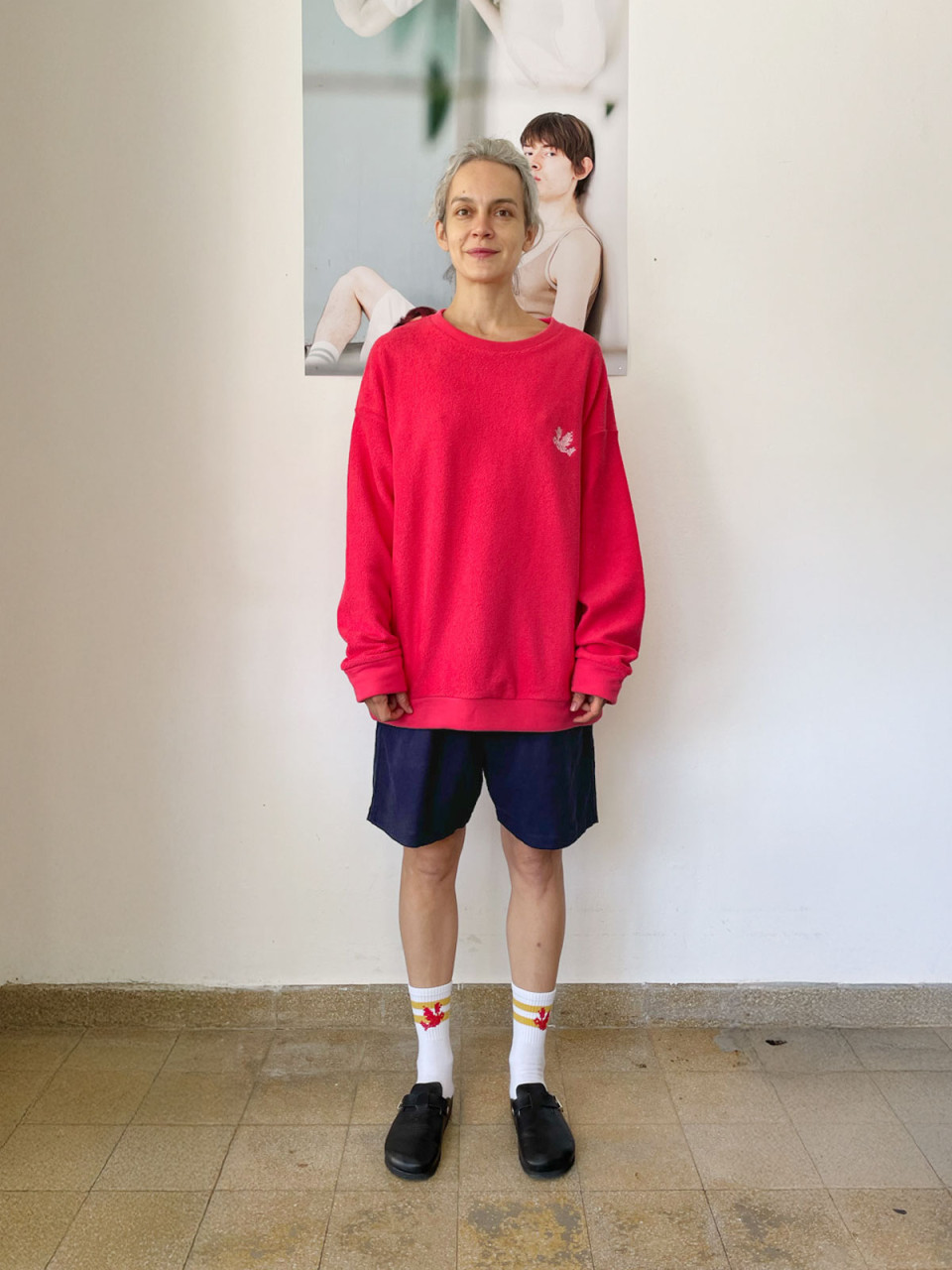 גרביים עם פסים צהובים וריקמת ציפור