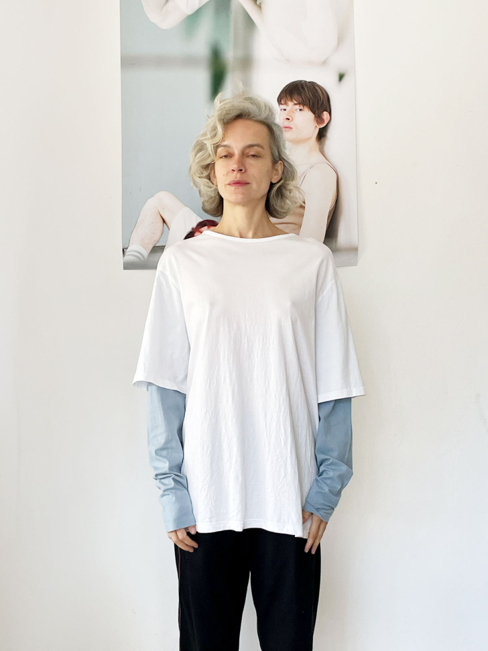 Double Sleeves White & Blue T shirt