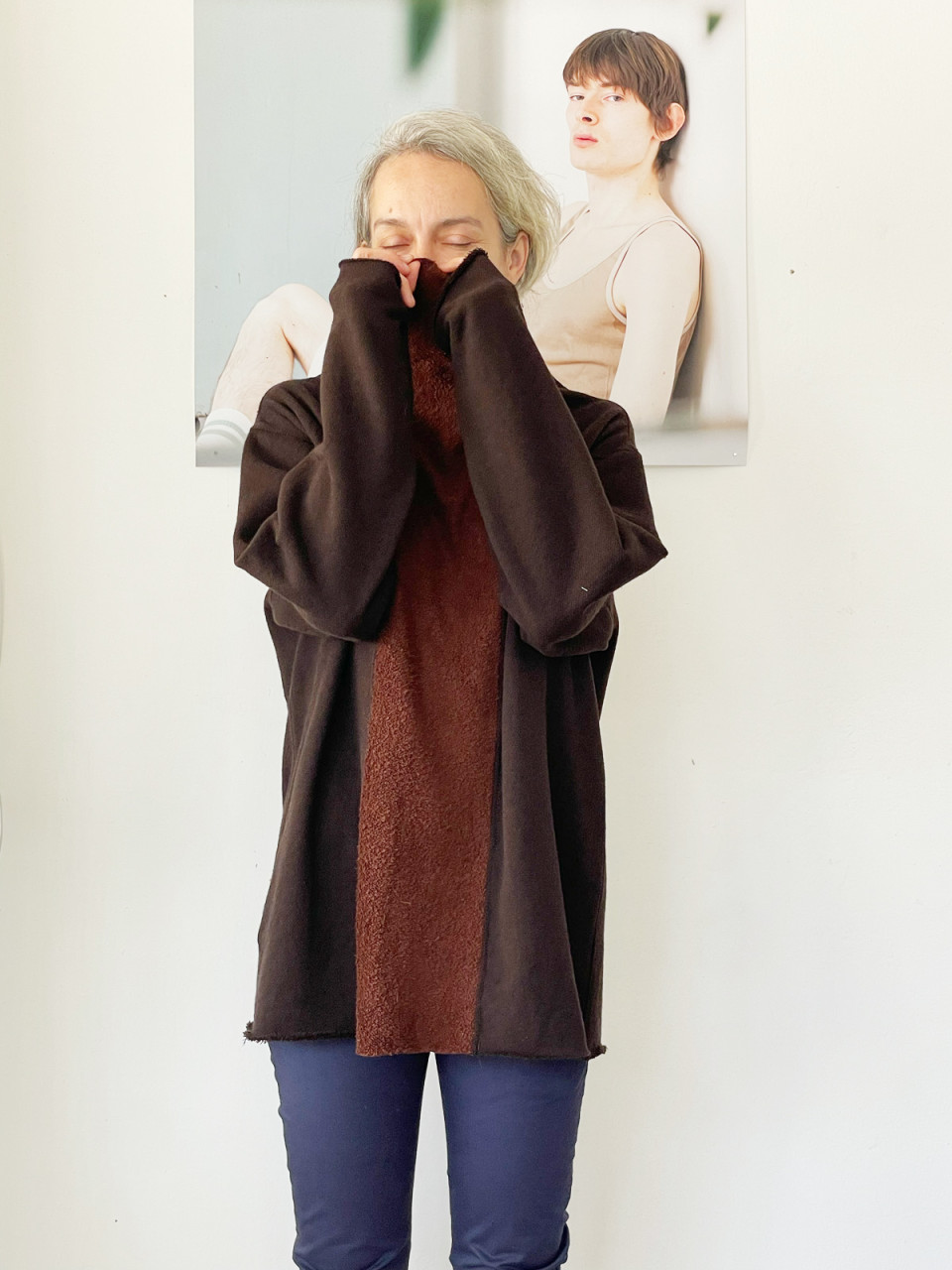 Chocolade Brown Turtle Neck Double Sided Sweater  