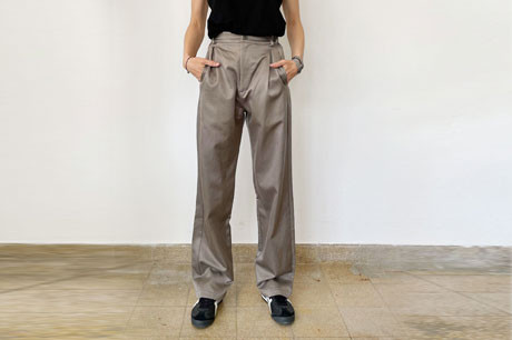 Shiny Greenish/Grey Pleated Pants