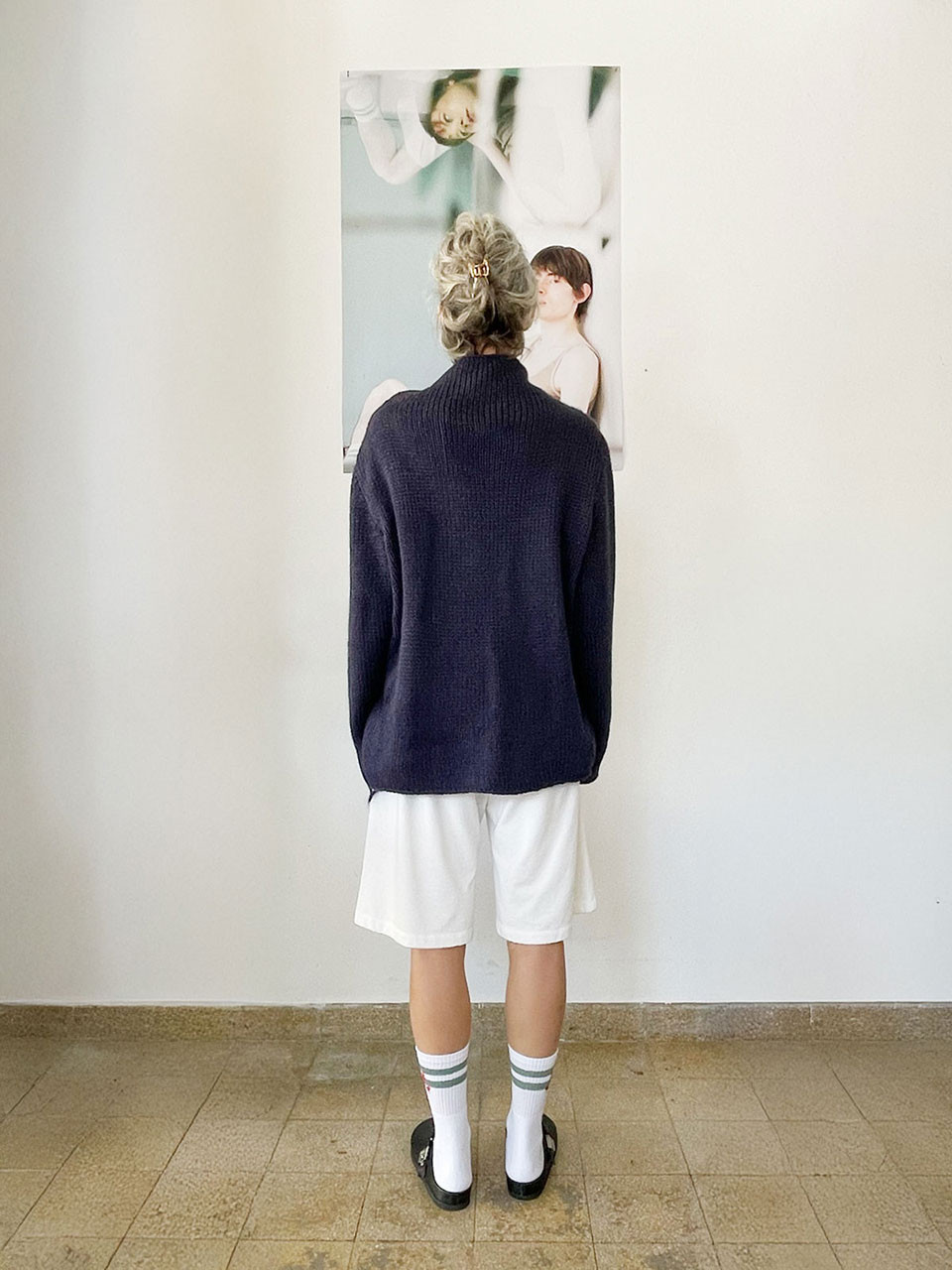 גרביים עם פסים ירוקים וריקמת ציפור