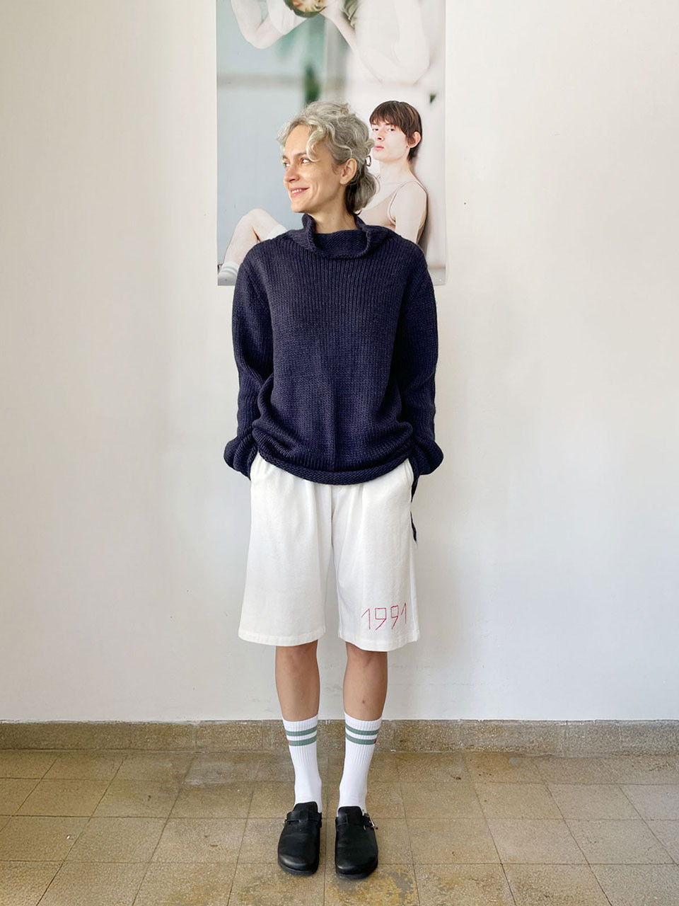 גרביים עם פסים ירוקים וריקמת ציפור